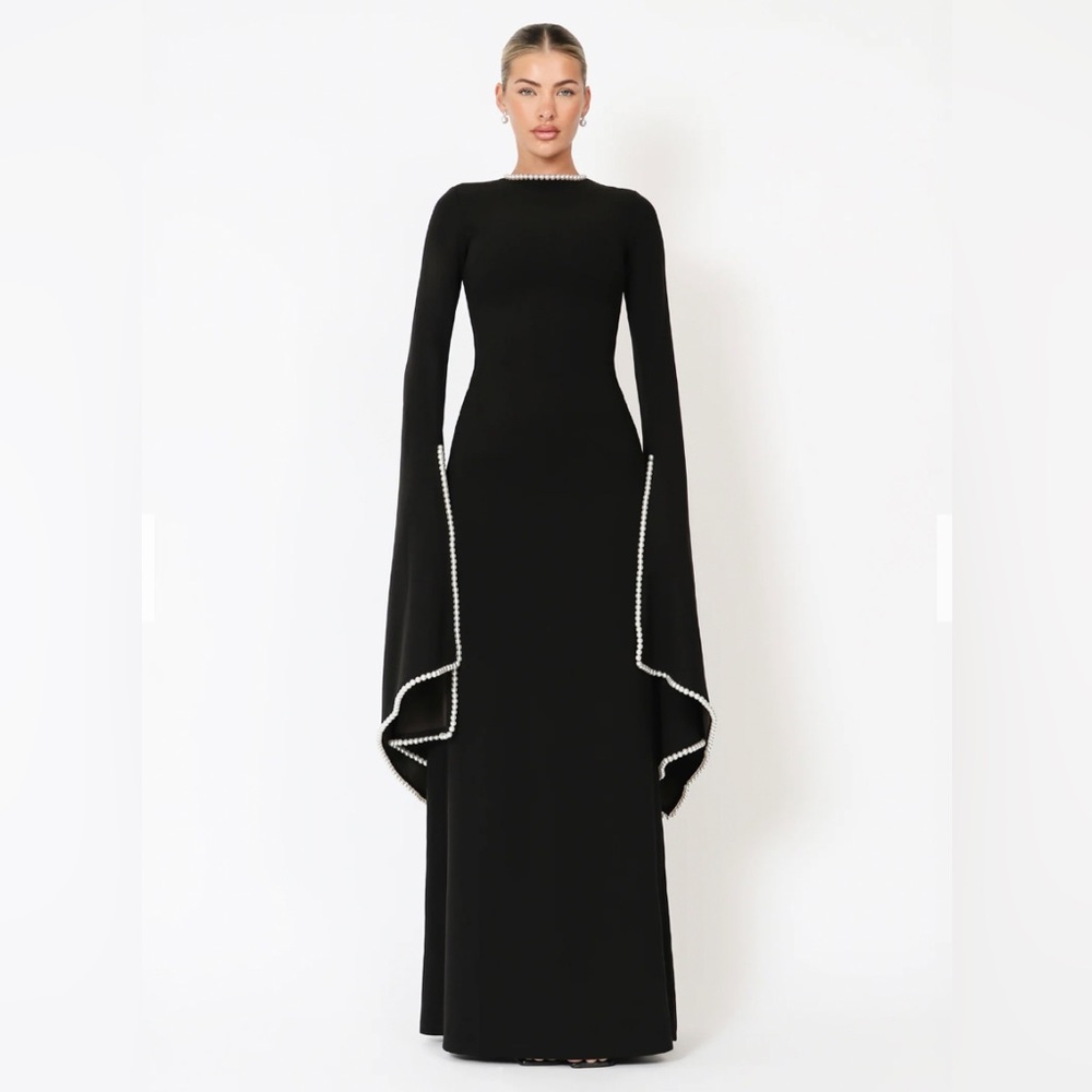KHANUM'S - KADELA GOWN -  Black Dress with Pearl Trim